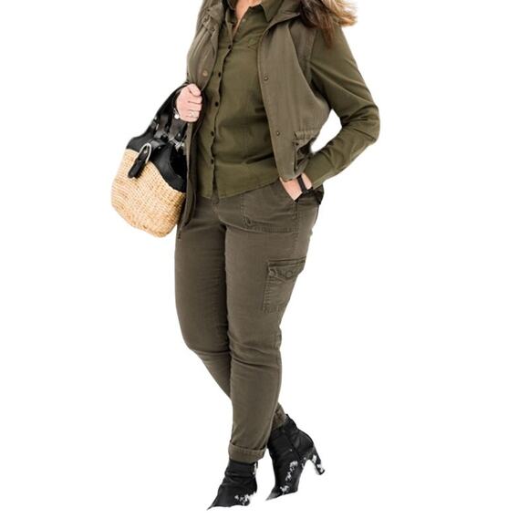 J.Jill Cargo Crop Surplus Pant 12 Mid Rise Olive Green Stretch - Picture 1 of 9